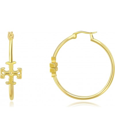 18k Gold Plated HoopEarrings Yellow Gold Cross Huggie Hoop Earrings for Women Cross Hoop Earrings 35mm $11.75 Earrings