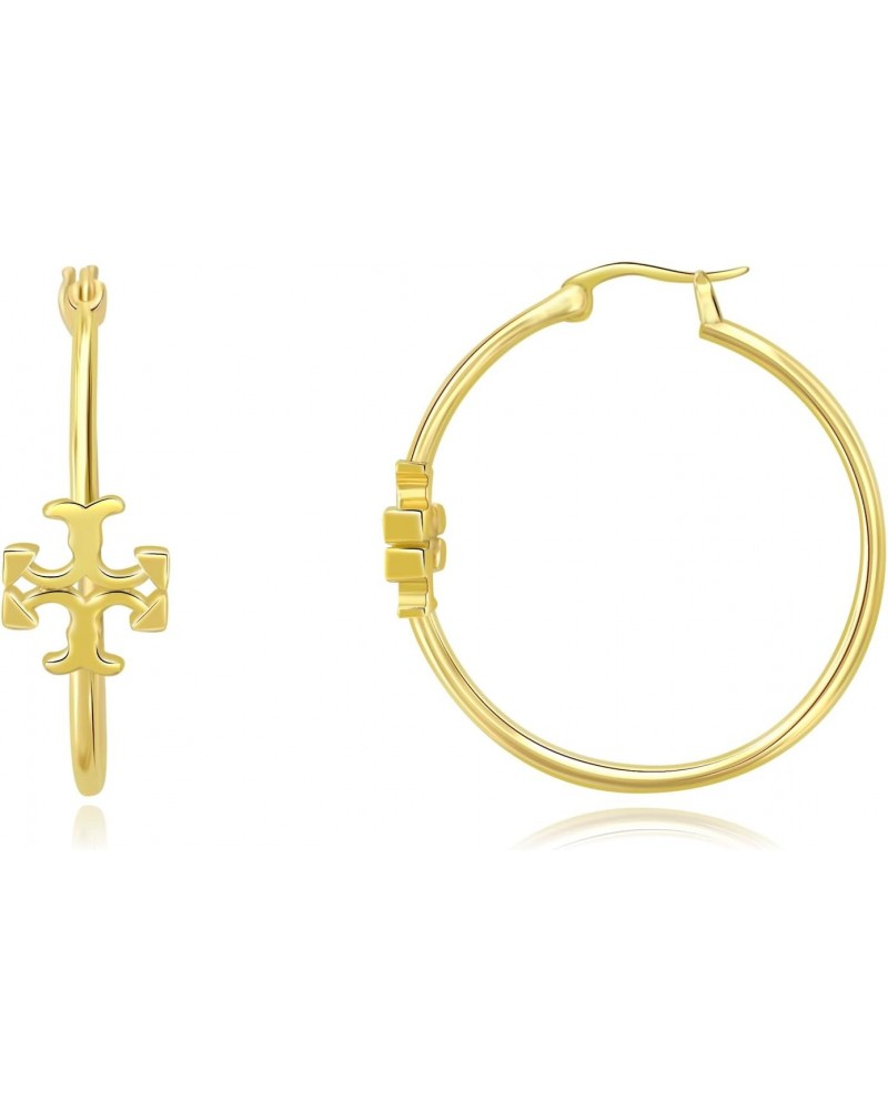 18k Gold Plated HoopEarrings Yellow Gold Cross Huggie Hoop Earrings for Women Cross Hoop Earrings 35mm $11.75 Earrings