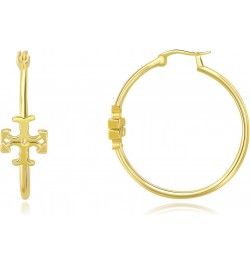 18k Gold Plated HoopEarrings Yellow Gold Cross Huggie Hoop Earrings for Women Cross Hoop Earrings 35mm $11.75 Earrings