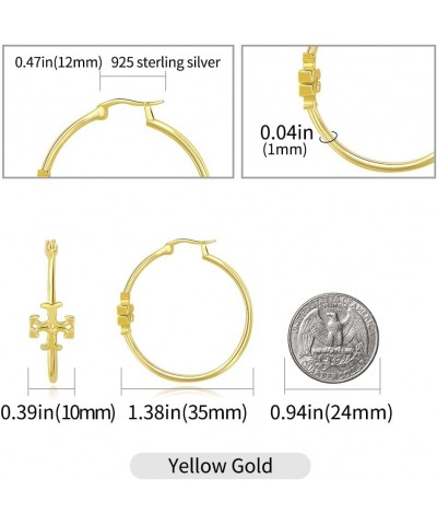 18k Gold Plated HoopEarrings Yellow Gold Cross Huggie Hoop Earrings for Women Cross Hoop Earrings 35mm $11.75 Earrings