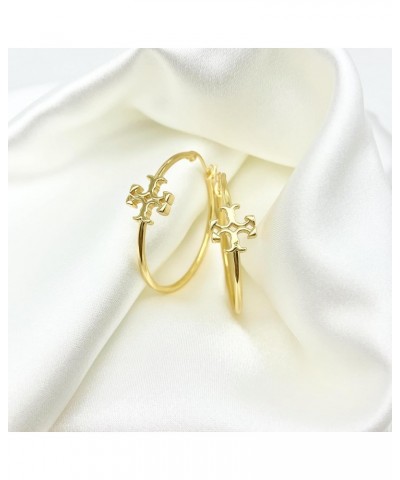 18k Gold Plated HoopEarrings Yellow Gold Cross Huggie Hoop Earrings for Women Cross Hoop Earrings 35mm $11.75 Earrings