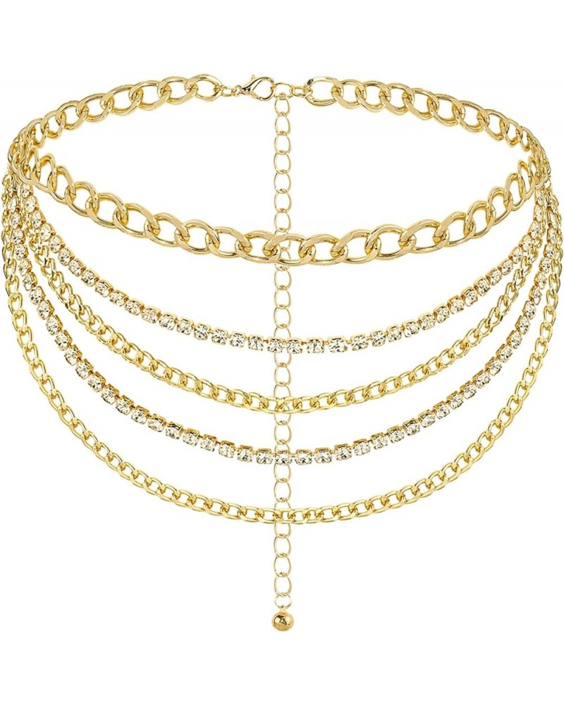 Multilayer Chain Belt for Women Rhinestone Metal Chain Belts Punk Gold Waist Chain L: 130CM/51.2IN Gold $9.14 Body Jewelry