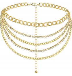 Multilayer Chain Belt for Women Rhinestone Metal Chain Belts Punk Gold Waist Chain L: 130CM/51.2IN Gold $9.14 Body Jewelry