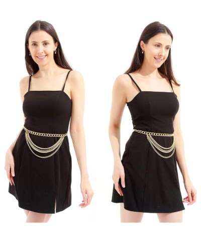 Multilayer Chain Belt for Women Rhinestone Metal Chain Belts Punk Gold Waist Chain L: 130CM/51.2IN Gold $9.14 Body Jewelry