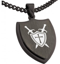 Stainless Steel Crusader Emblem Shield Pendant Necklace Gunmetal $11.00 Necklaces