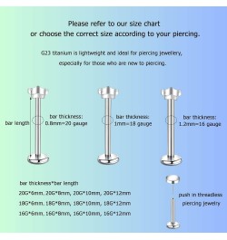 Threadless Nose Ring g23 Titanium 16g 18g 20g Push in Flat Back Earrings Nose Stud Lip Cartilage Helix Daith Piercing Jewelry...