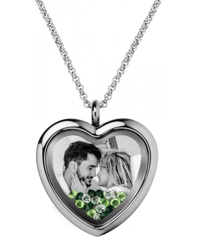 Engraved Personalized Photo & Text Message Heart Floating Crystal Chain Necklace Pendant Handmade Gift Green - 1 side Photo e...