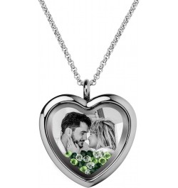 Engraved Personalized Photo & Text Message Heart Floating Crystal Chain Necklace Pendant Handmade Gift Green - 1 side Photo e...