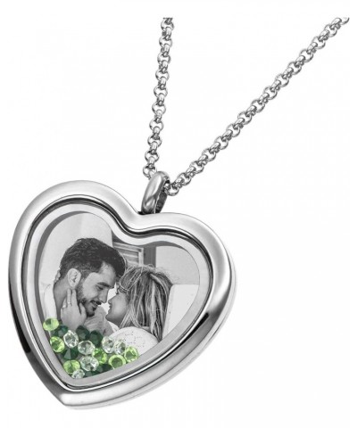 Engraved Personalized Photo & Text Message Heart Floating Crystal Chain Necklace Pendant Handmade Gift Green - 1 side Photo e...