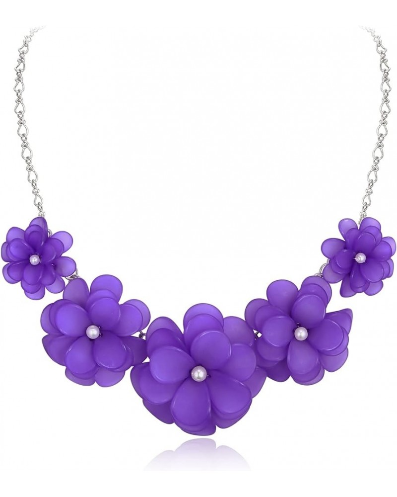 Flower Collar Necklace, Floral Flower Statement Summer Beach Chokers Necklaces for Women Girls Purple $14.99 Necklaces