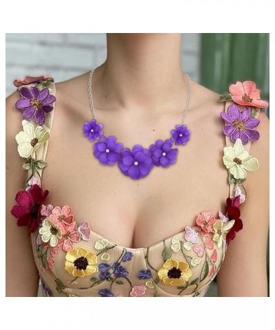 Flower Collar Necklace, Floral Flower Statement Summer Beach Chokers Necklaces for Women Girls Purple $14.99 Necklaces