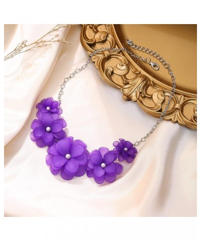 Flower Collar Necklace, Floral Flower Statement Summer Beach Chokers Necklaces for Women Girls Purple $14.99 Necklaces