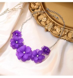 Flower Collar Necklace, Floral Flower Statement Summer Beach Chokers Necklaces for Women Girls Purple $14.99 Necklaces