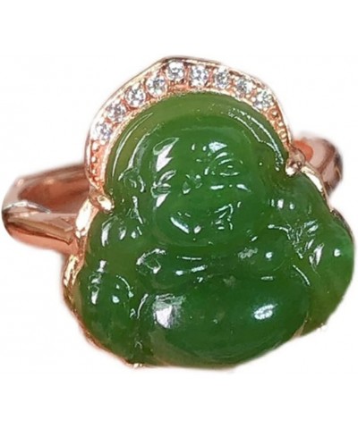 Natural Hetian Jade Buddha Laughing Buddha Ring, Genuine Green Jade Ring for Men Women (Size : Silver) Rose gold $10.80 Rings