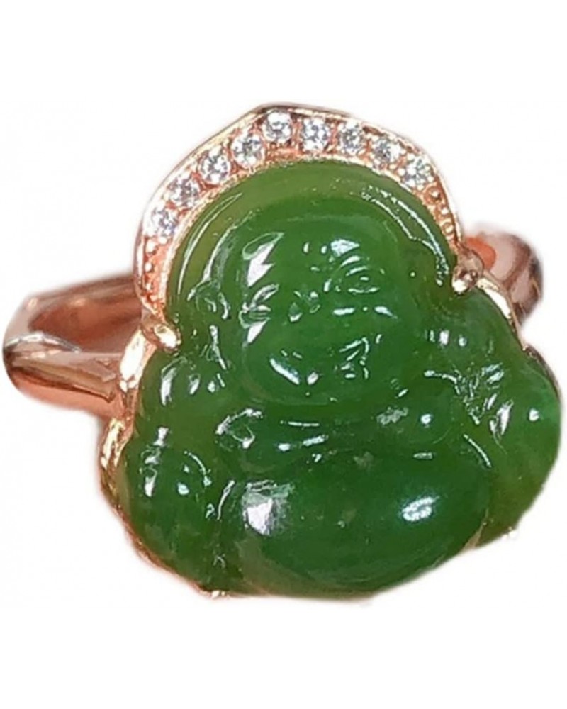 Natural Hetian Jade Buddha Laughing Buddha Ring, Genuine Green Jade Ring for Men Women (Size : Silver) Rose gold $10.80 Rings