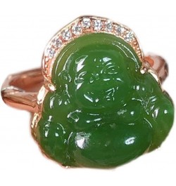 Natural Hetian Jade Buddha Laughing Buddha Ring, Genuine Green Jade Ring for Men Women (Size : Silver) Rose gold $10.80 Rings