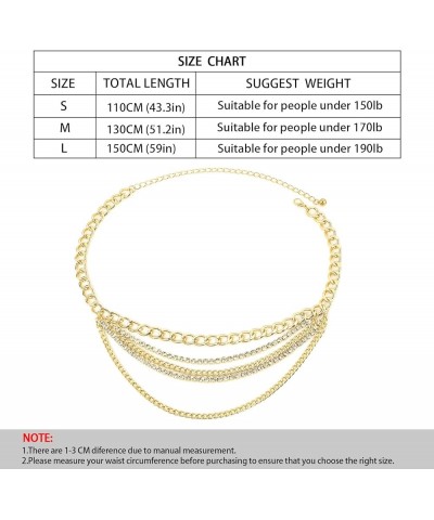 Multilayer Chain Belt for Women Rhinestone Metal Chain Belts Punk Gold Waist Chain L: 130CM/51.2IN Gold $9.14 Body Jewelry