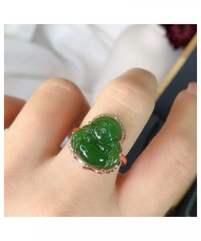 Natural Hetian Jade Buddha Laughing Buddha Ring, Genuine Green Jade Ring for Men Women (Size : Silver) Rose gold $10.80 Rings