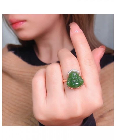 Natural Hetian Jade Buddha Laughing Buddha Ring, Genuine Green Jade Ring for Men Women (Size : Silver) Rose gold $10.80 Rings