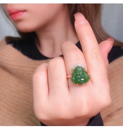 Natural Hetian Jade Buddha Laughing Buddha Ring, Genuine Green Jade Ring for Men Women (Size : Silver) Rose gold $10.80 Rings