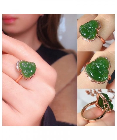 Natural Hetian Jade Buddha Laughing Buddha Ring, Genuine Green Jade Ring for Men Women (Size : Silver) Rose gold $10.80 Rings