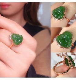 Natural Hetian Jade Buddha Laughing Buddha Ring, Genuine Green Jade Ring for Men Women (Size : Silver) Rose gold $10.80 Rings