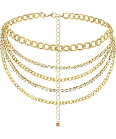 Multilayer Chain Belt for Women Rhinestone Metal Chain Belts Punk Gold Waist Chain L: 130CM/51.2IN Gold $9.14 Body Jewelry