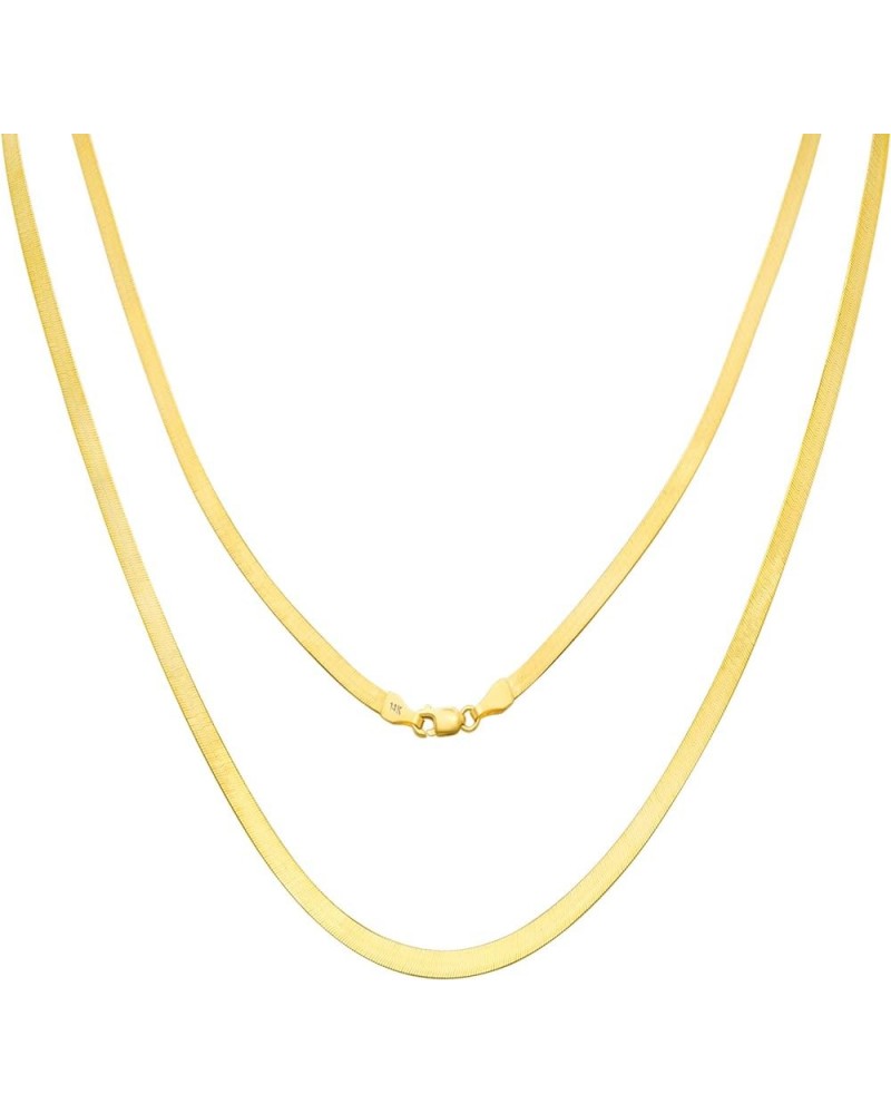 14k Yellow Gold 3mm Solid Herringbone Silky Flat High Polish Chain Necklace, Womens Lobster Clasp 14" 16" 18" 20" 22" 24 18 $...