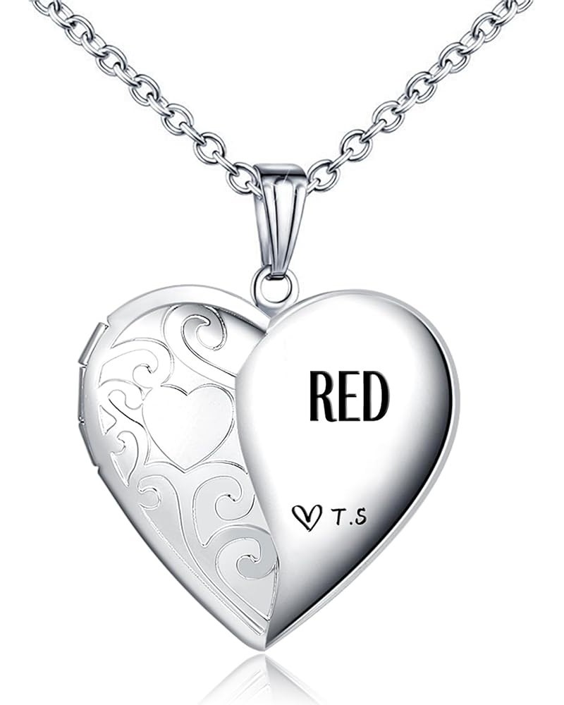 Love Heart Locket Necklace for Women Girl Photo Locket Hold Pictures Jewelry Birthday Gifts Red $7.64 Necklaces