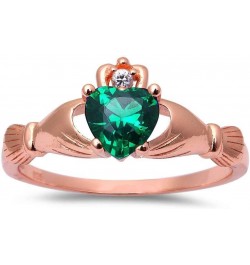 Simulated Emerald Cubic Zirconia Claddagh Benediction Ring Sterling Silver (Color Options, Sizes 3-15) Simulated Emerald Rose...