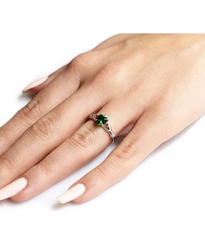 Simulated Emerald Cubic Zirconia Claddagh Benediction Ring Sterling Silver (Color Options, Sizes 3-15) Simulated Emerald Rose...