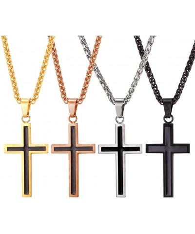 Simple Cross Necklace for Men Women, Stainless Steel Silver Black Gold Latin Cross Pendant Necklaces, Custom Engravable, Leng...