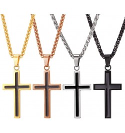 Simple Cross Necklace for Men Women, Stainless Steel Silver Black Gold Latin Cross Pendant Necklaces, Custom Engravable, Leng...