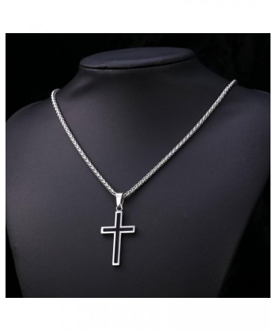 Simple Cross Necklace for Men Women, Stainless Steel Silver Black Gold Latin Cross Pendant Necklaces, Custom Engravable, Leng...