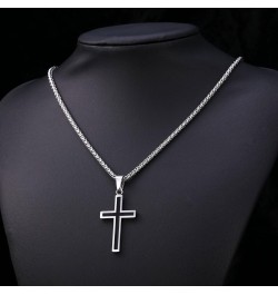 Simple Cross Necklace for Men Women, Stainless Steel Silver Black Gold Latin Cross Pendant Necklaces, Custom Engravable, Leng...