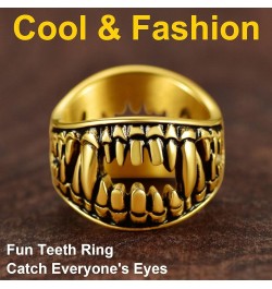 Can Engrave Men Skull Rings, Stainless Steel Statement Biker Rings, Gold Plated/Black-Send Gift Box devil mouth teeth-golden ...