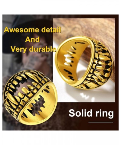 Can Engrave Men Skull Rings, Stainless Steel Statement Biker Rings, Gold Plated/Black-Send Gift Box devil mouth teeth-golden ...