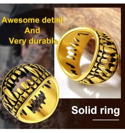 Can Engrave Men Skull Rings, Stainless Steel Statement Biker Rings, Gold Plated/Black-Send Gift Box devil mouth teeth-golden ...