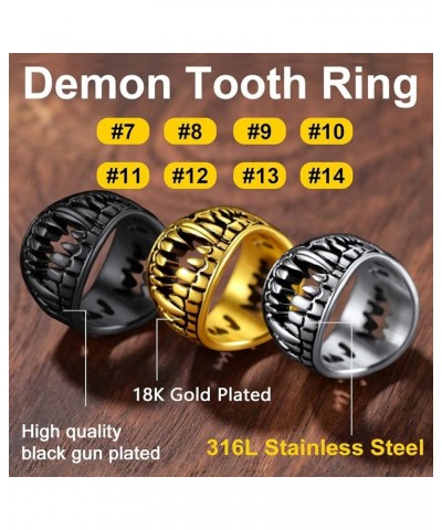 Can Engrave Men Skull Rings, Stainless Steel Statement Biker Rings, Gold Plated/Black-Send Gift Box devil mouth teeth-golden ...