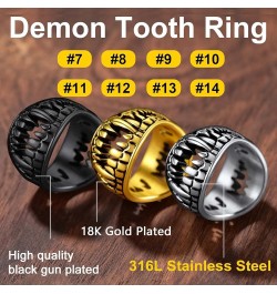 Can Engrave Men Skull Rings, Stainless Steel Statement Biker Rings, Gold Plated/Black-Send Gift Box devil mouth teeth-golden ...