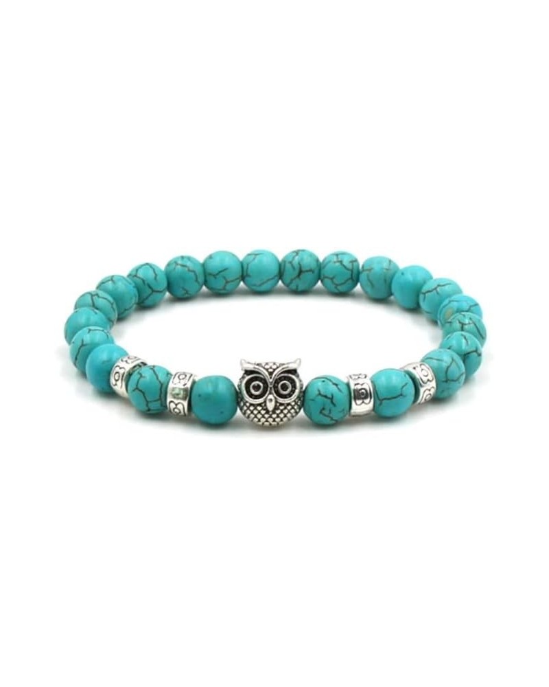 Natural agate Rock Owl Stretch String Healing Crystal Bracelet Energy Beaded Bracelet Set 8mm Women Girls Gifts Turquoise $7....