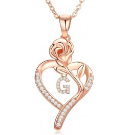 Rose Heart Initial Necklaces for Women, Initial Letter Pendant Necklace with 5A Cubic Zirconia, Mothers Day Anniversary Valen...