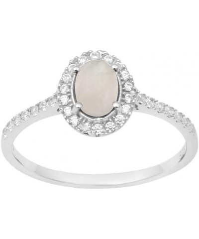 925 Sterling Silver Oval Natural Gemstone Birthstones Women's Solitaire White Accents Engagement Ring Moonstone Cab $14.92 Rings