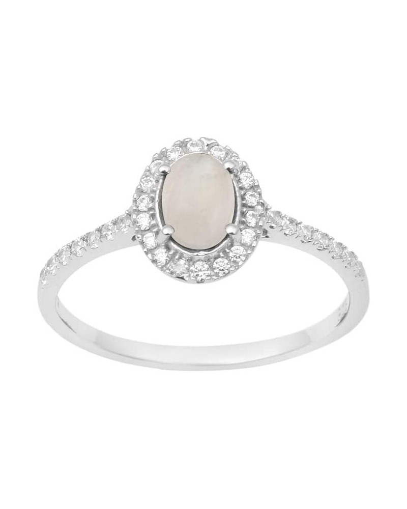 925 Sterling Silver Oval Natural Gemstone Birthstones Women's Solitaire White Accents Engagement Ring Moonstone Cab $14.92 Rings