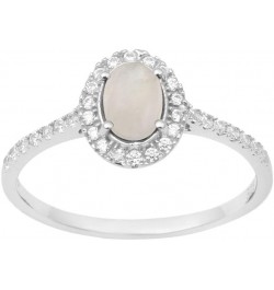 925 Sterling Silver Oval Natural Gemstone Birthstones Women's Solitaire White Accents Engagement Ring Moonstone Cab $14.92 Rings