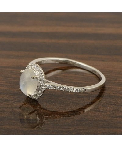 925 Sterling Silver Oval Natural Gemstone Birthstones Women's Solitaire White Accents Engagement Ring Moonstone Cab $14.92 Rings