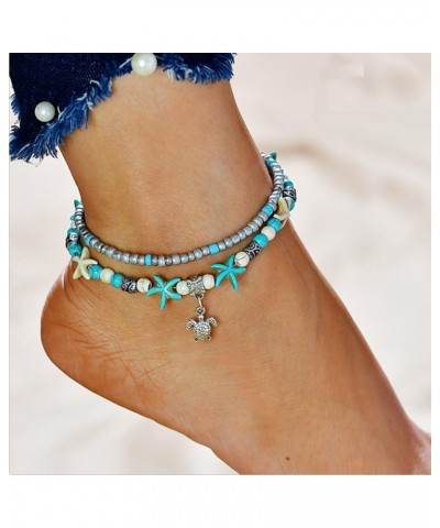 Blue Starfish Turtle Anklet for Women Girl Multilayer Charm Beads Sea Handmade Boho Anklet Foot Jewelry Style 06 $7.13 Anklets