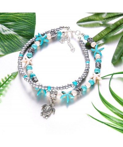 Blue Starfish Turtle Anklet for Women Girl Multilayer Charm Beads Sea Handmade Boho Anklet Foot Jewelry Style 06 $7.13 Anklets