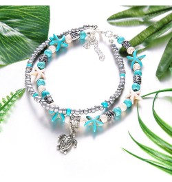 Blue Starfish Turtle Anklet for Women Girl Multilayer Charm Beads Sea Handmade Boho Anklet Foot Jewelry Style 06 $7.13 Anklets