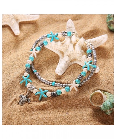 Blue Starfish Turtle Anklet for Women Girl Multilayer Charm Beads Sea Handmade Boho Anklet Foot Jewelry Style 06 $7.13 Anklets